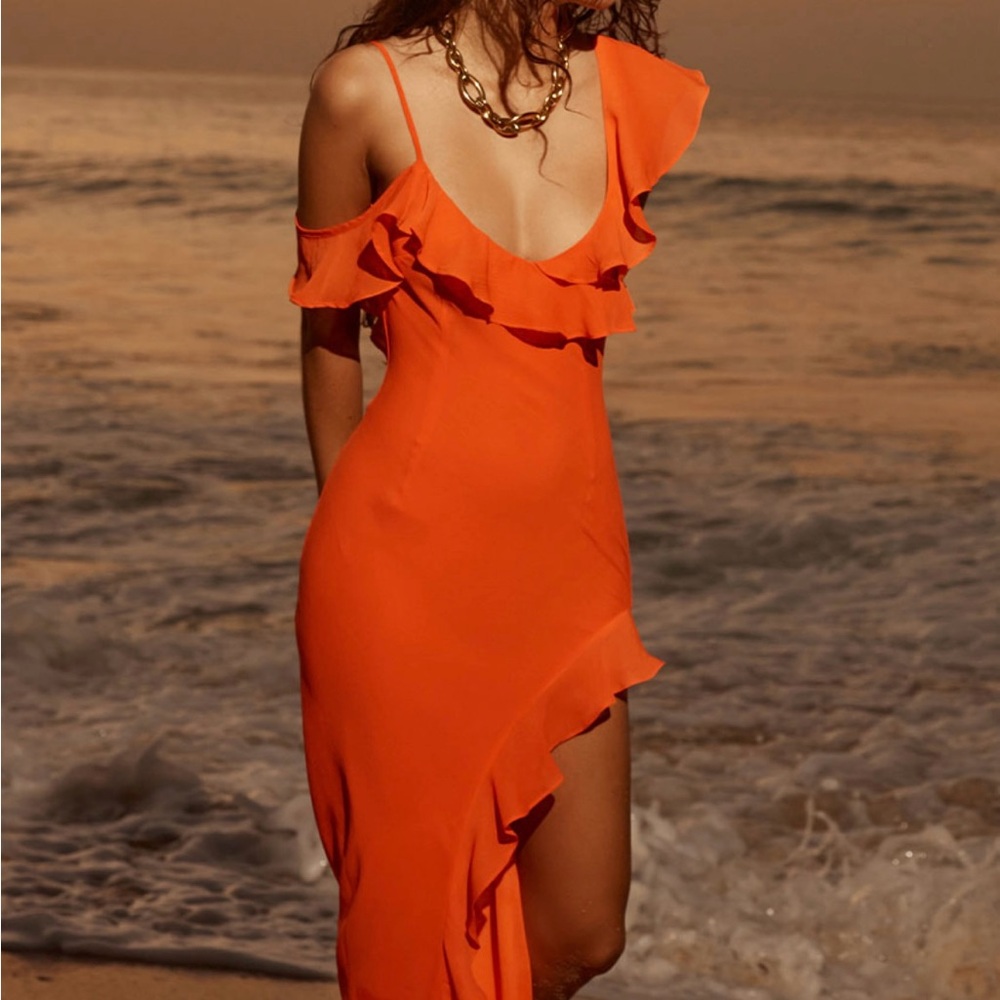 Burt Orange Runaway the Label “Winnie” Asymmetrical Dress